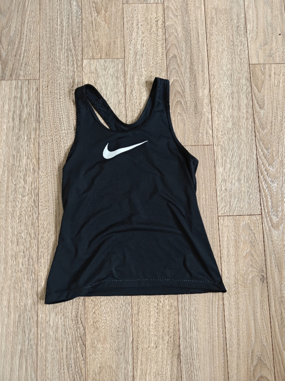 Nike Dri Fit Black Racerback Tank with White Swoosh Logo
